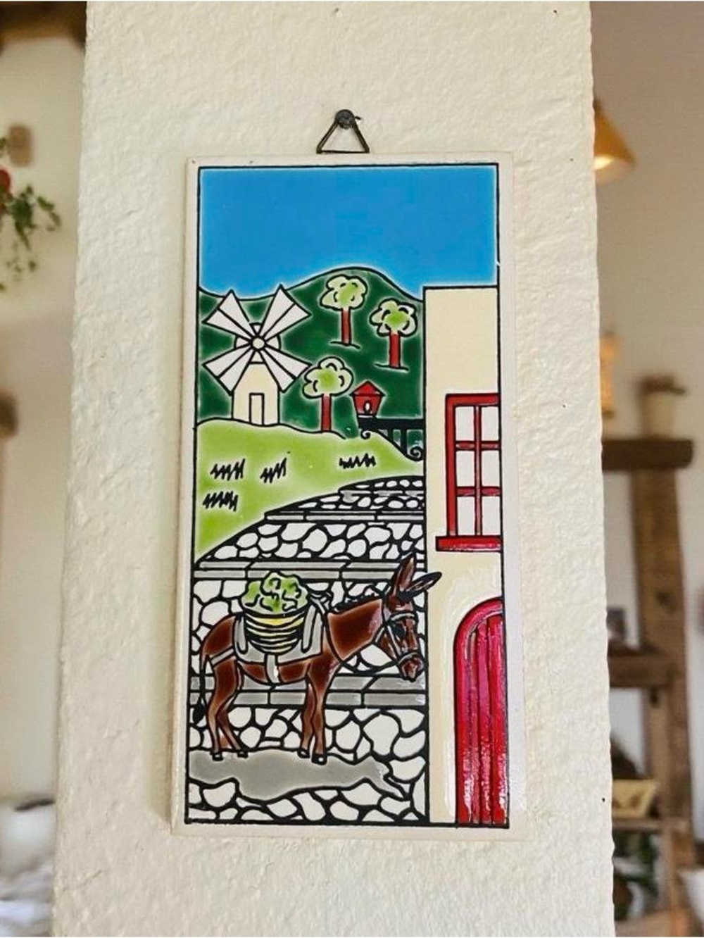 Vintage Ceramic Farm Greek Village Scene Wall Hanging Decor